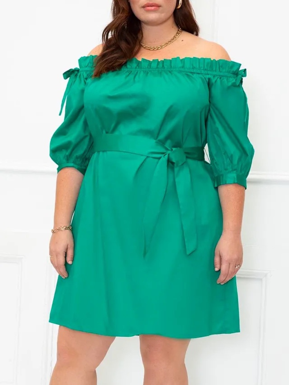 ELOQUII size 26 mini poplin off the shoulders dress green